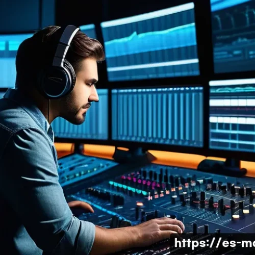 푸리에 분석과 신호처리 - A modern sound engineering studio interior featuring a professional audio technician wearing casual ...