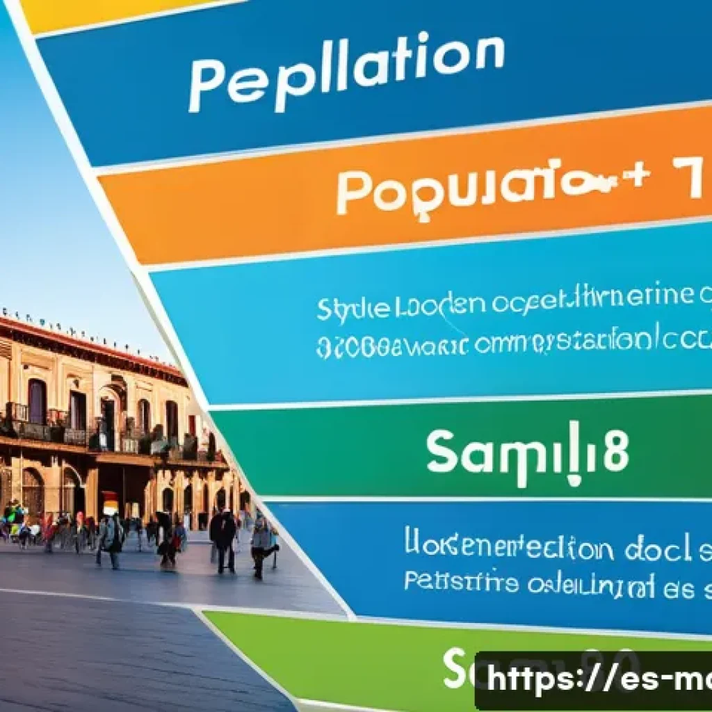 모평균과 표본평균 차이 - A detailed infographic-style image illustrating the concept of population versus sample in statistic...